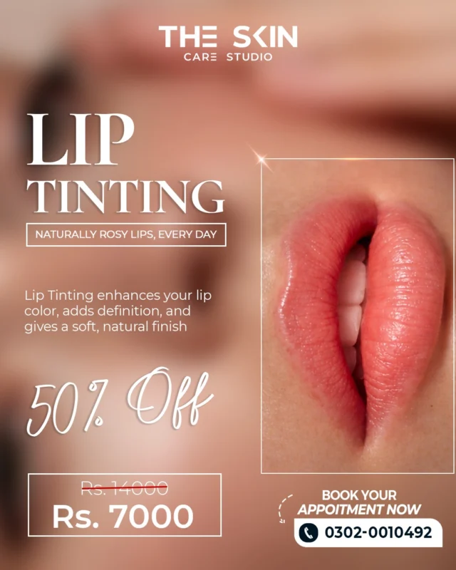 Naturally tinted lips with zero effort 💋 Lip Tinting enhances your lip color, improves definition, and gives a soft, natural finish that lasts.

Book your appointment today!
📞 0302 0010492
Visit Us
📍 Near Johar Town, PIA Road, PIA Society, 40C Block, Lahore
.
#LaserHairRemoval #SmoothSkinJourney #LaserTreatment #SkinStudioPK #LahoreSkinCare #AestheticClinic #ConfidenceInYourSkin #GlowWithCare #SmoothSkinGoals #SkinCareThatWorks #FeelFlawless #LahoreAesthetics #LahoreBeauty #PermanentHairReduction #ByeByeWaxing #NoMoreShaving #SilkySmoothSkin #LaserExperts #HydraFacialLahore #PRPLahore #AestheticExperts #SkincareLahore #BeautyClinicLahore #SkinGlow