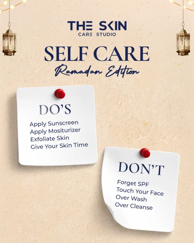 Fasting changes your skin more than you think. 🌙✨ During Ramadan, dehydration, altered sleep cycles, and dietary changes can weaken your skin barrier. That’s why applying sunscreen daily, using a good moisturizer, gentle exfoliation, and giving your skin recovery time are essential. Avoid over-washing, touching your face frequently, or skipping SPF. These habits can silently damage your skin.

Book your appointment today!
📞 0302 0010492
Visit Us
📍 Near Johar Town, PIA Road, PIA Society, 40C Block, Lahore
.
#LaserHairRemoval #SmoothSkinJourney #LaserTreatment #SkinStudioPK #LahoreSkinCare #AestheticClinic #ConfidenceInYourSkin #GlowWithCare #SmoothSkinGoals #SkinCareThatWorks #FeelFlawless #LahoreAesthetics #LahoreBeauty #PermanentHairReduction #ByeByeWaxing #NoMoreShaving #SilkySmoothSkin #LaserExperts #HydraFacialLahore #PRPLahore #AestheticExperts #SkincareLahore #BeautyClinicLahore #SkinGlow